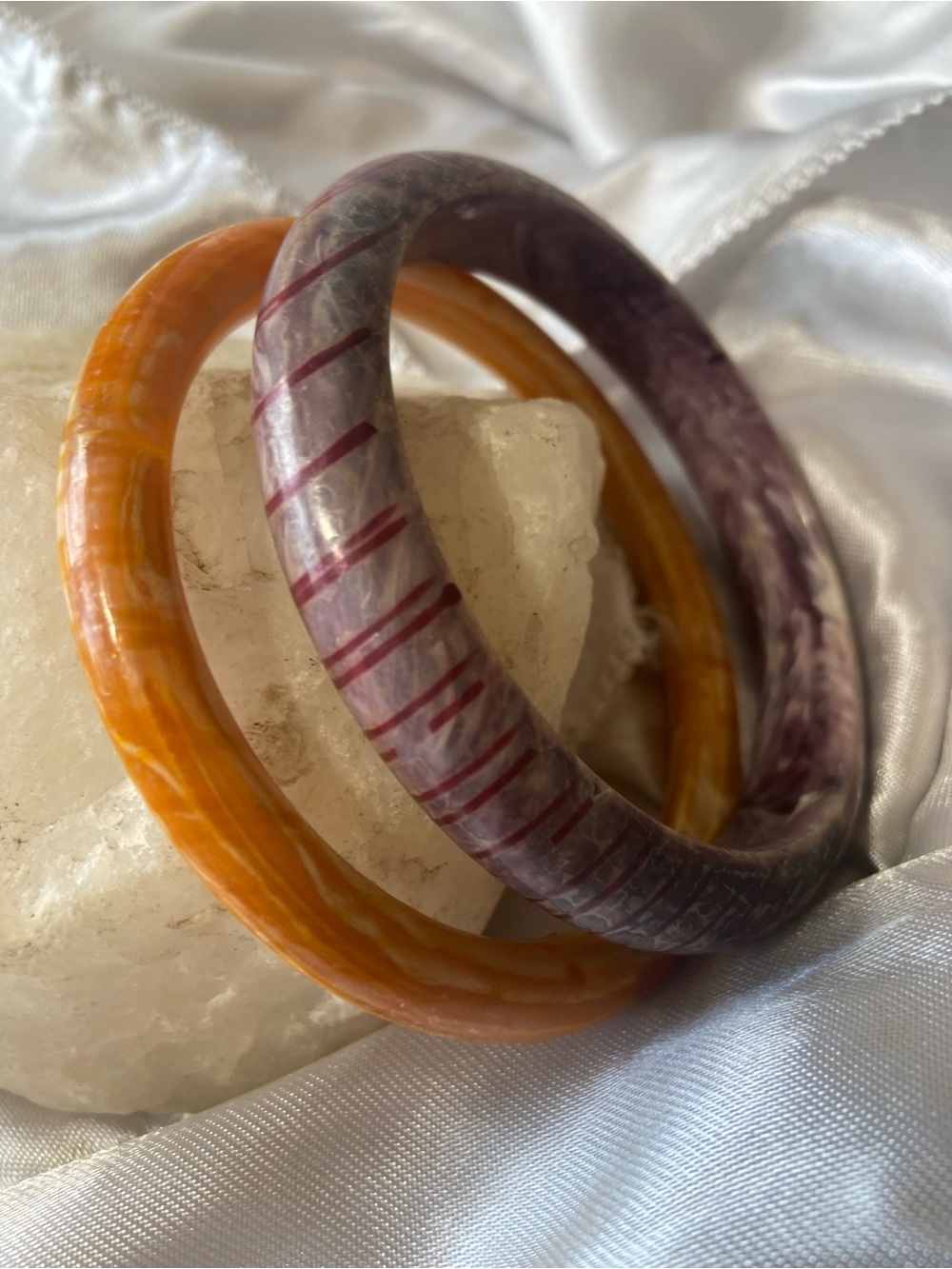 Vintage Pair of Orange and Purple Resin Bangle Bracelets